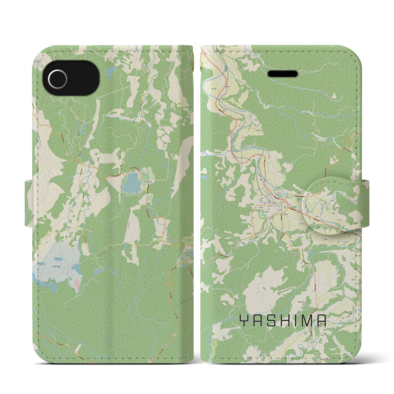 【矢島(秋田県)】地図柄iPhoneケース(手帳タイプ)ナチュラル・iPhone SE(第3 / 第2世代) / 8 / 7 / 6s / 6 用