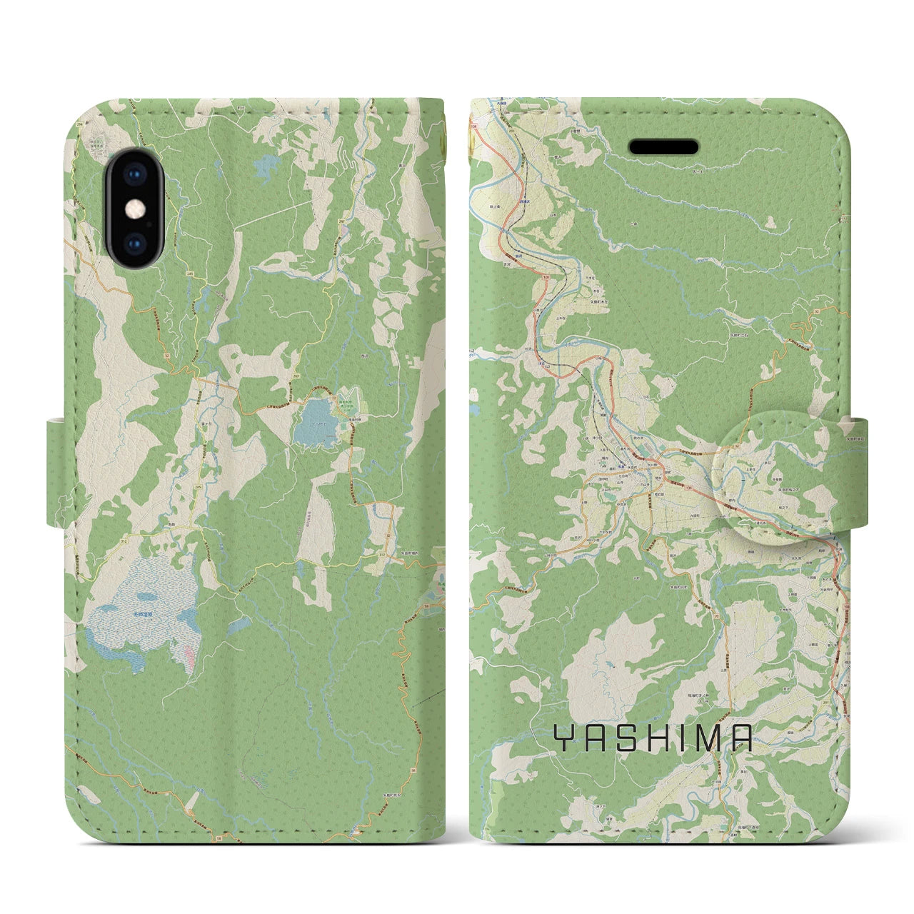 【矢島(秋田県)】地図柄iPhoneケース(手帳タイプ)ナチュラル・iPhone XS / X 用