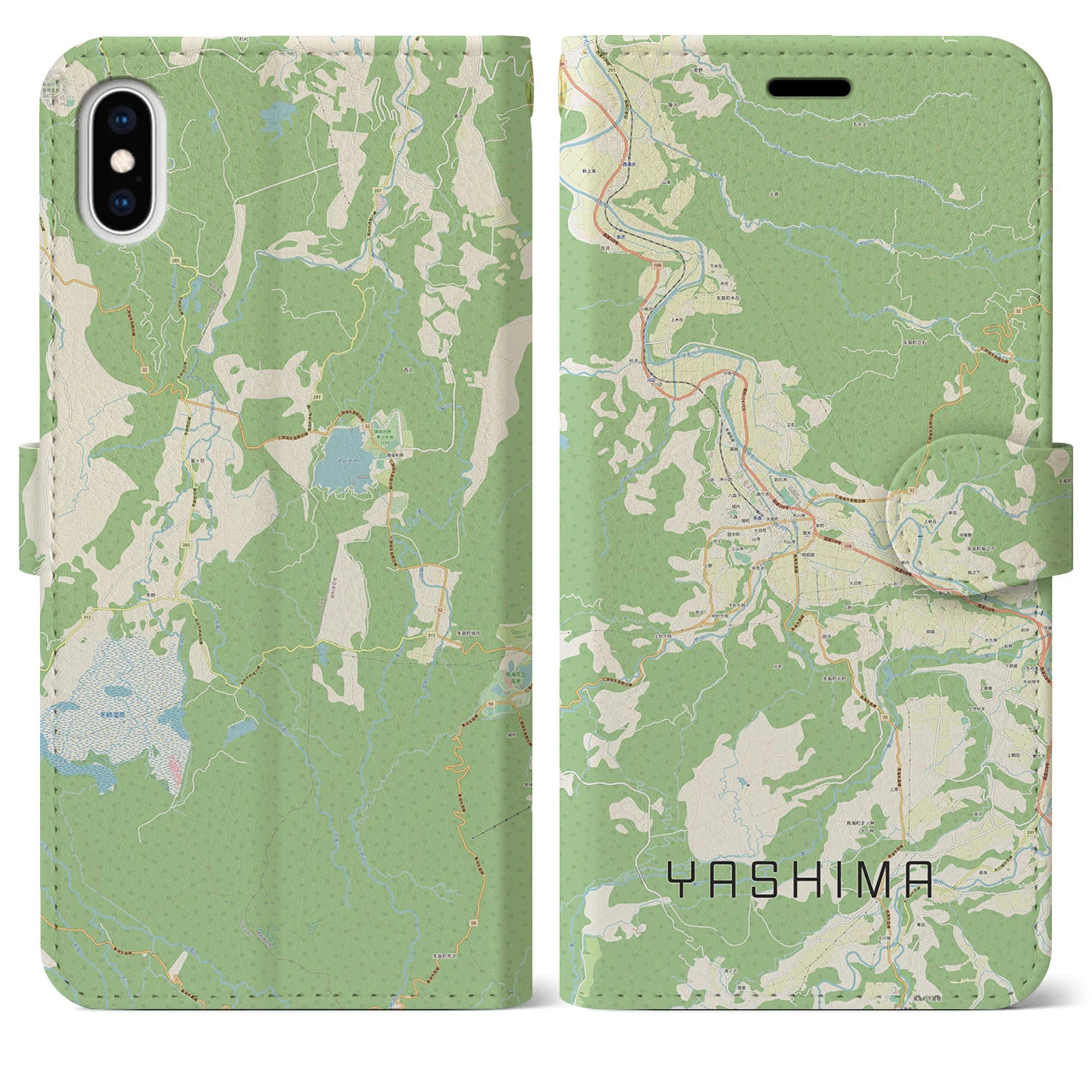 【矢島(秋田県)】地図柄iPhoneケース(手帳タイプ)ナチュラル・iPhone XS Max 用