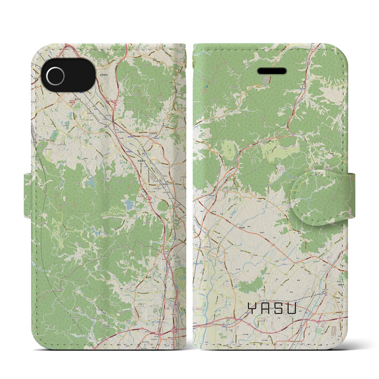 【夜須(福岡県)】地図柄iPhoneケース(手帳タイプ)ナチュラル・iPhone SE(第3 / 第2世代) / 8 / 7 / 6s / 6 用