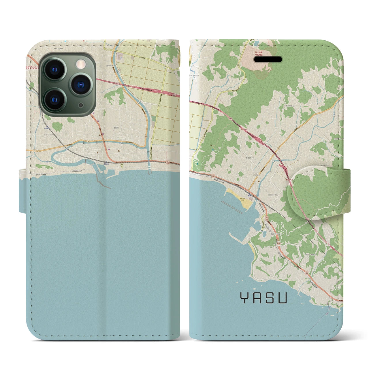 【夜須(高知県)】地図柄iPhoneケース(手帳タイプ)ナチュラル・iPhone 11 Pro 用