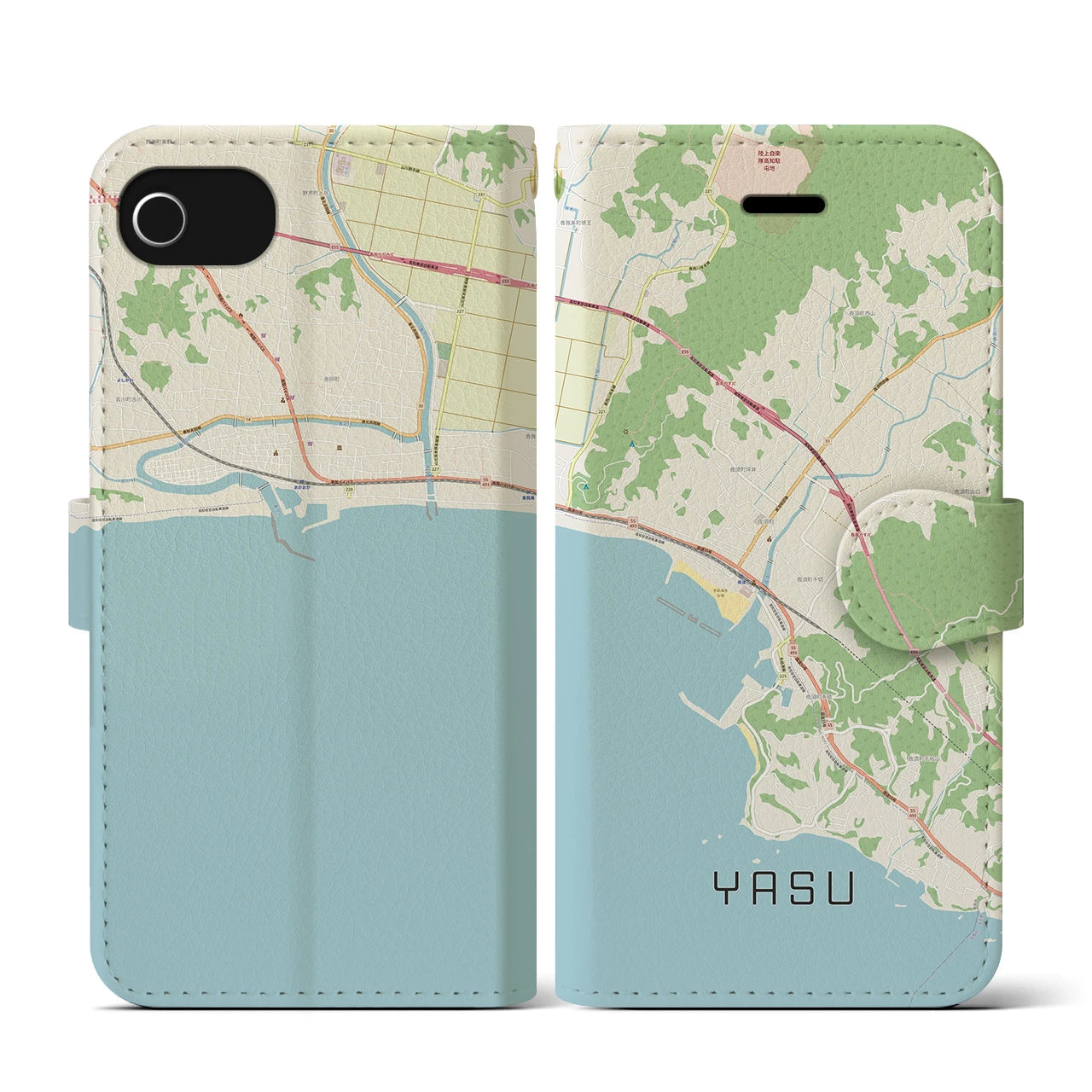 【夜須(高知県)】地図柄iPhoneケース(手帳タイプ)ナチュラル・iPhone SE(第3 / 第2世代) / 8 / 7 / 6s / 6 用