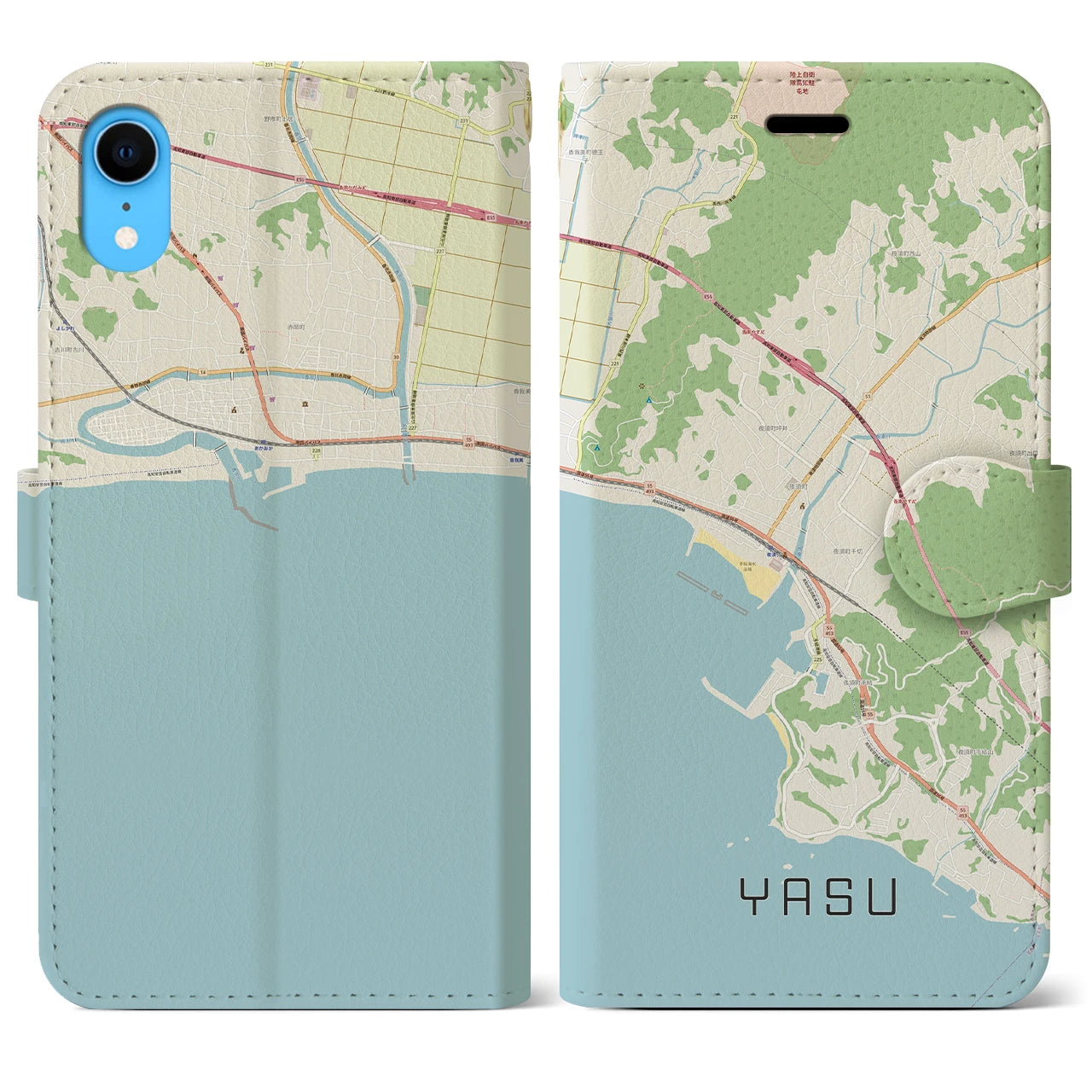 【夜須(高知県)】地図柄iPhoneケース(手帳タイプ)ナチュラル・iPhone XR 用
