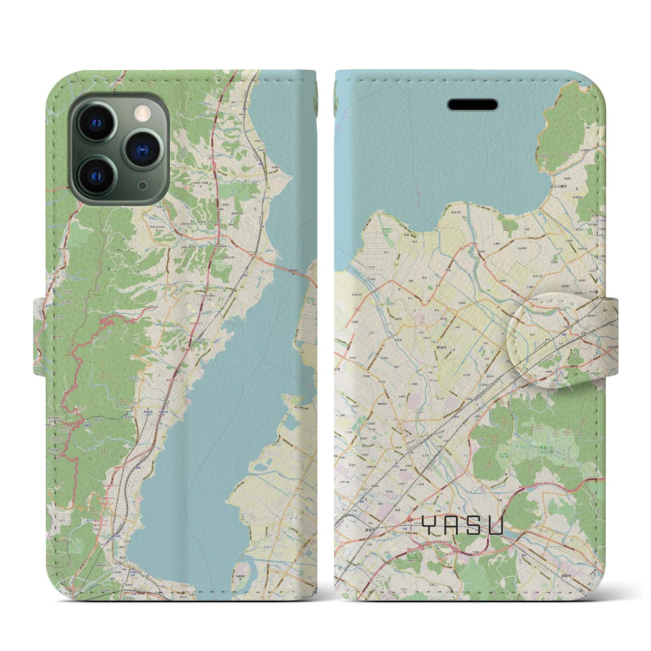 【野洲(滋賀県)】地図柄iPhoneケース(手帳タイプ)ナチュラル・iPhone 11 Pro 用