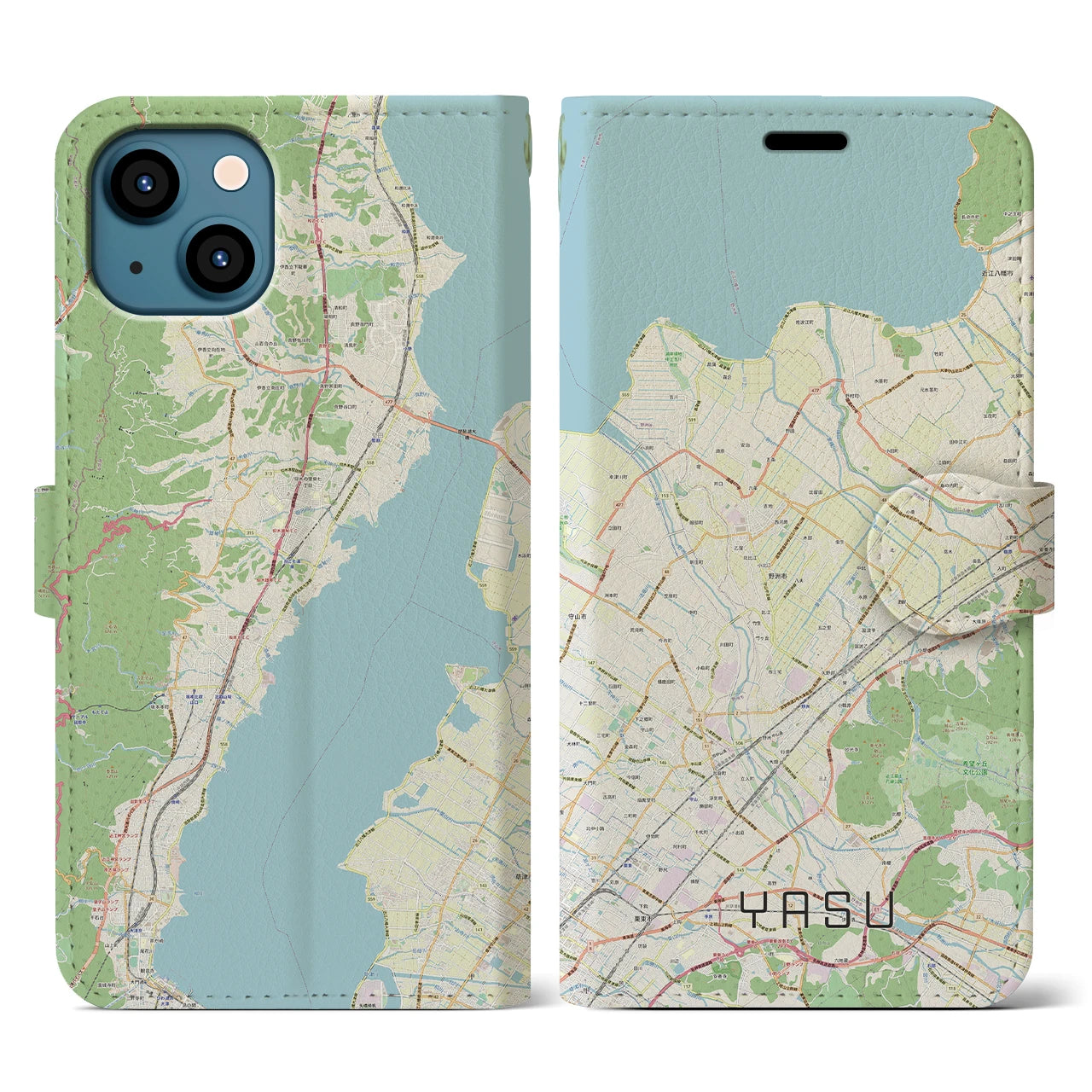 【野洲(滋賀県)】地図柄iPhoneケース(手帳タイプ)ナチュラル・iPhone 13 Pro 用