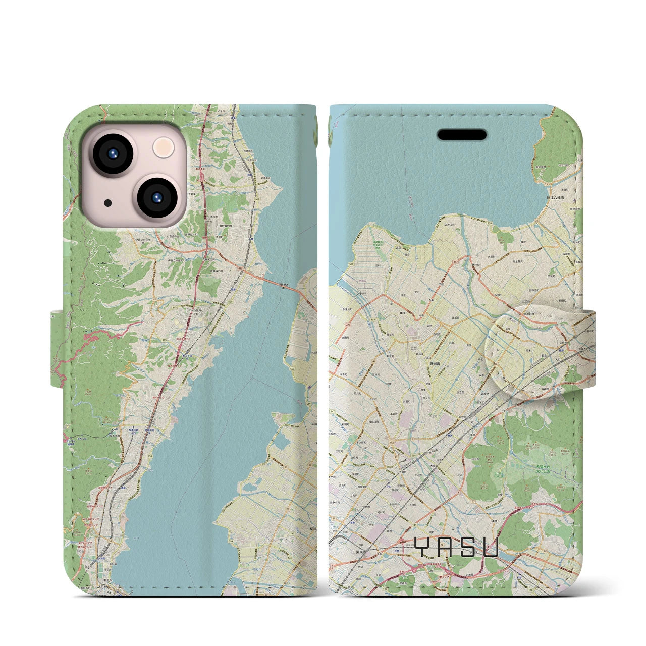 【野洲(滋賀県)】地図柄iPhoneケース(手帳タイプ)ナチュラル・iPhone 13 mini 用