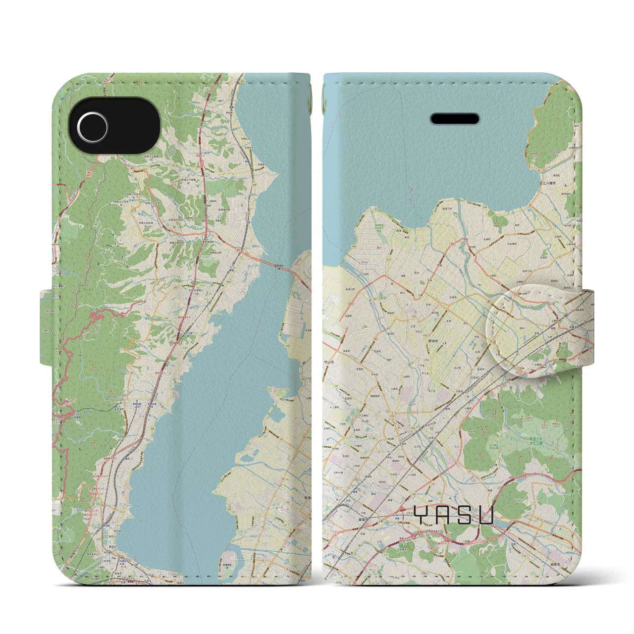 【野洲(滋賀県)】地図柄iPhoneケース(手帳タイプ)ナチュラル・iPhone SE(第3 / 第2世代) / 8 / 7 / 6s / 6 用
