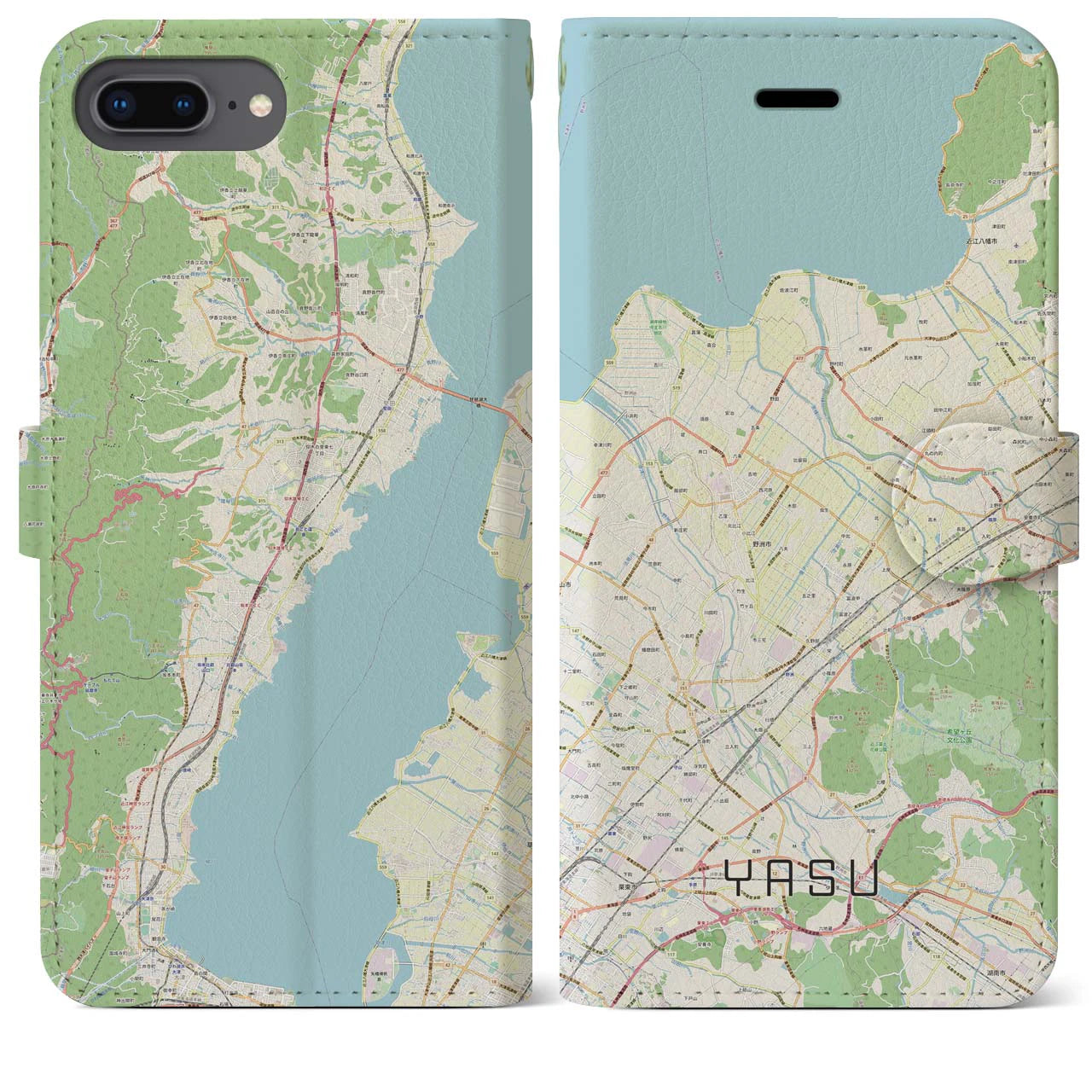 【野洲(滋賀県)】地図柄iPhoneケース(手帳タイプ)ナチュラル・iPhone 8Plus /7Plus / 6sPlus / 6Plus 用