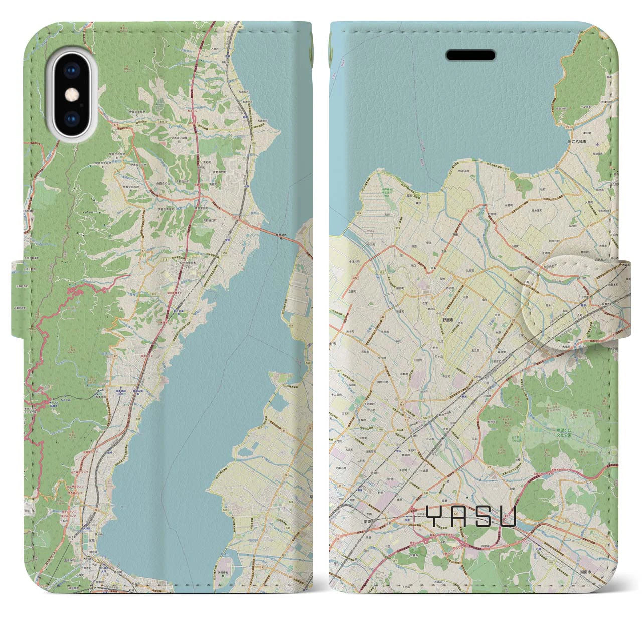 【野洲(滋賀県)】地図柄iPhoneケース(手帳タイプ)ナチュラル・iPhone XS Max 用