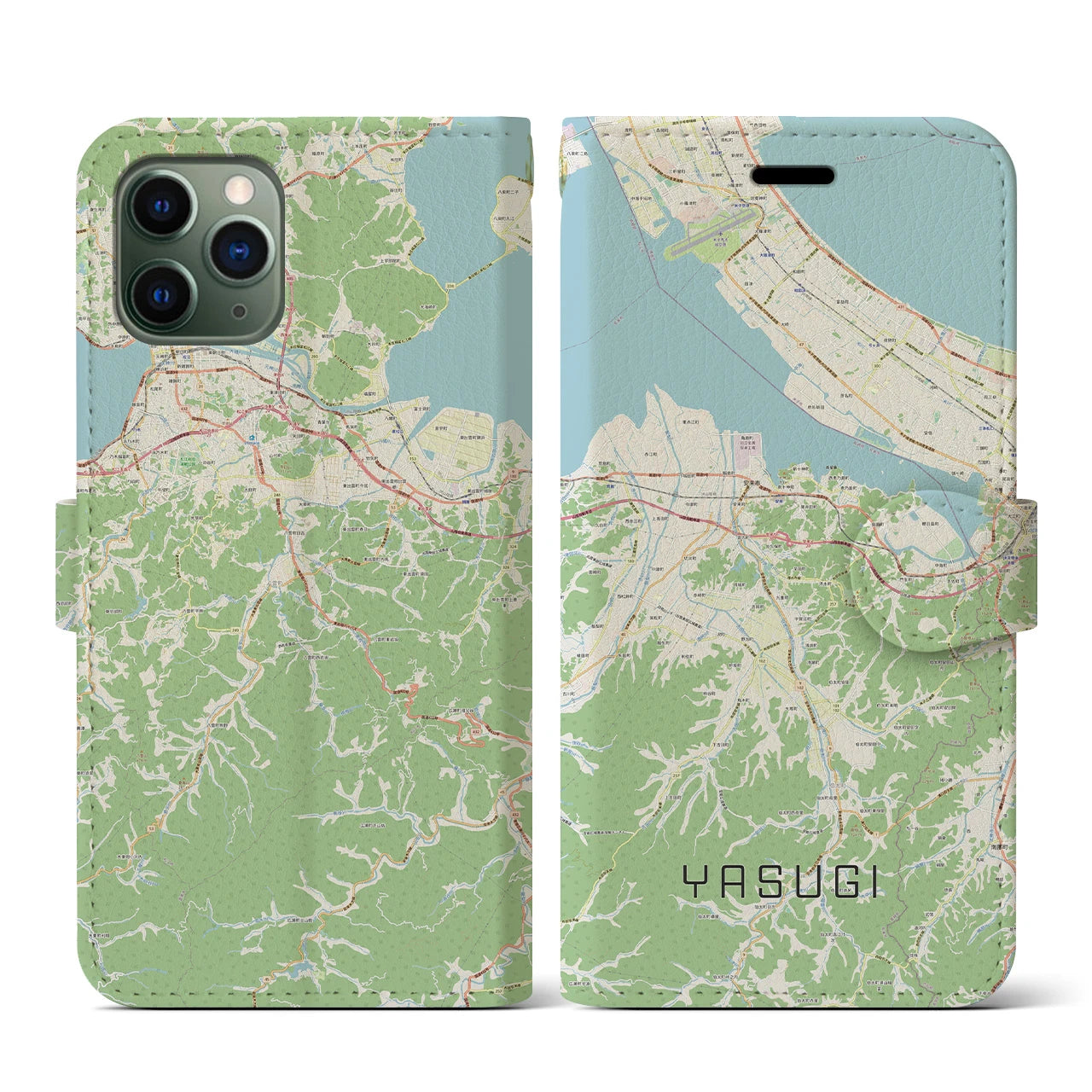 【安来(島根県)】地図柄iPhoneケース(手帳タイプ)ナチュラル・iPhone 11 Pro 用