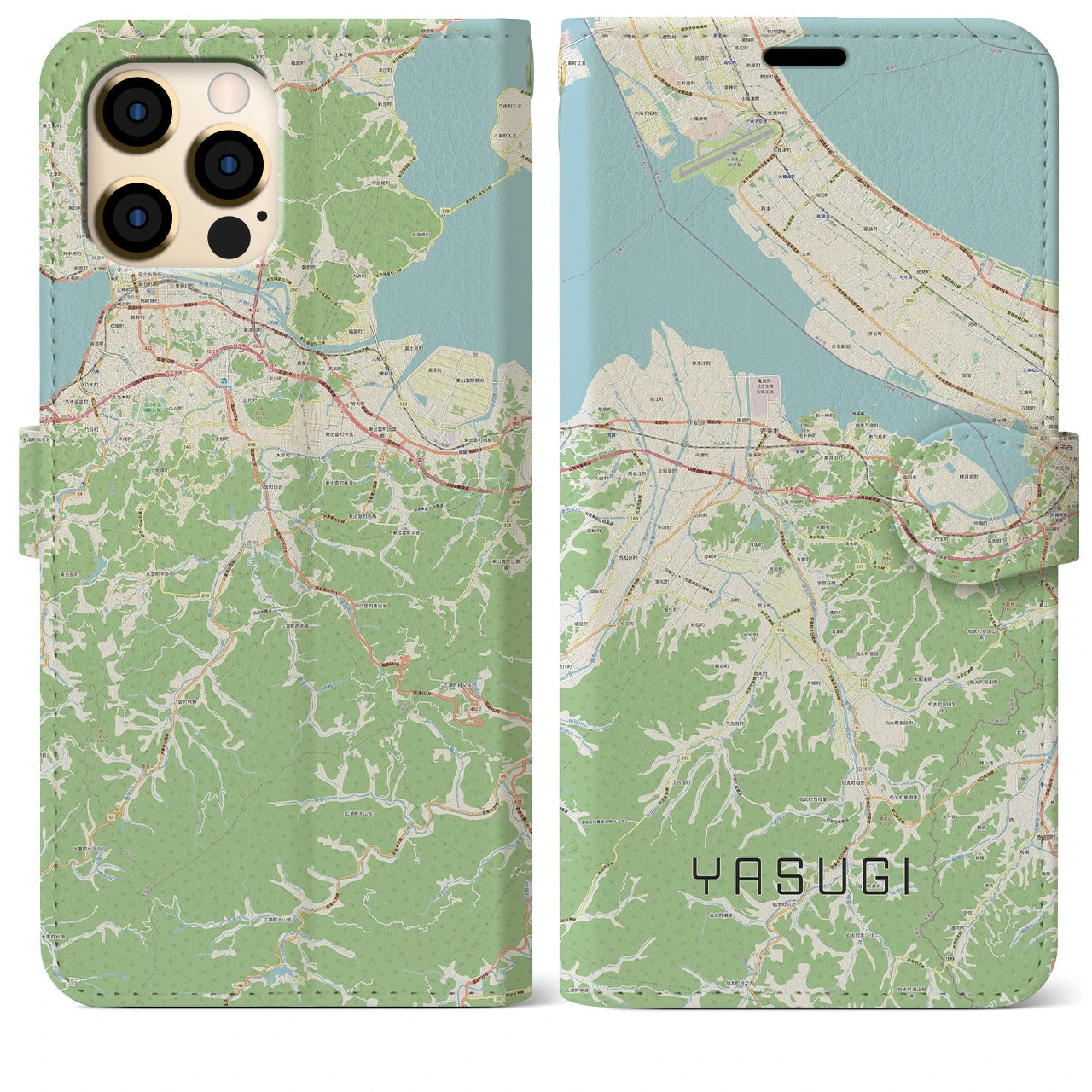 【安来(島根県)】地図柄iPhoneケース(手帳タイプ)ナチュラル・iPhone 12 Pro Max 用