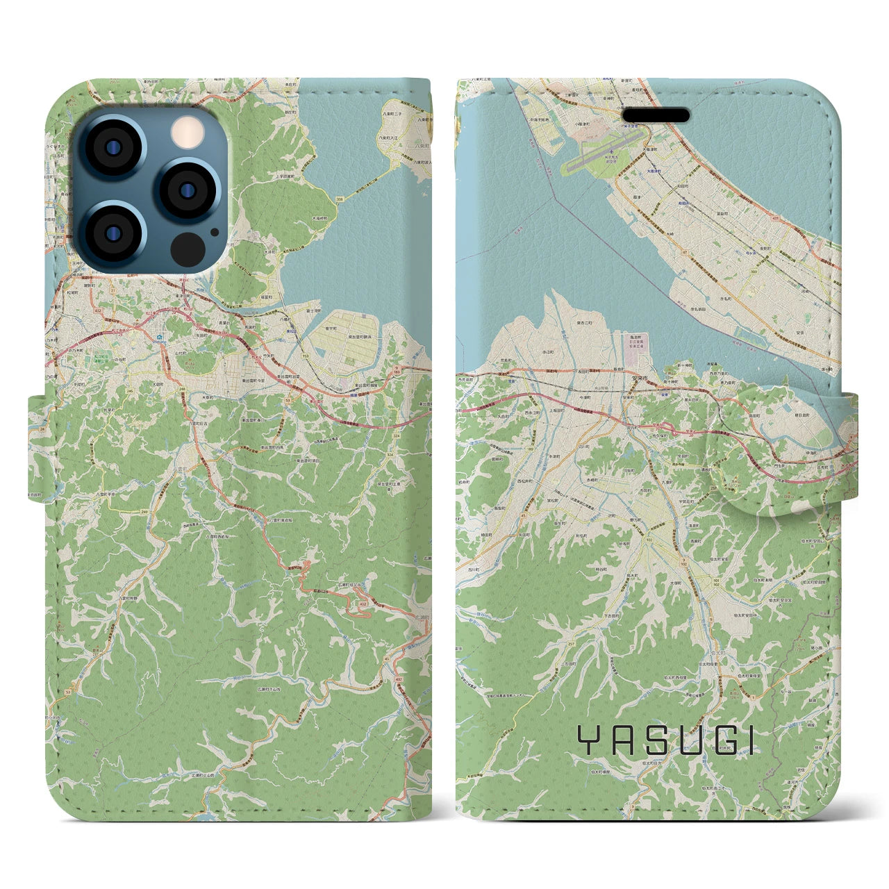 【安来(島根県)】地図柄iPhoneケース(手帳タイプ)ナチュラル・iPhone 12 / 12 Pro 用