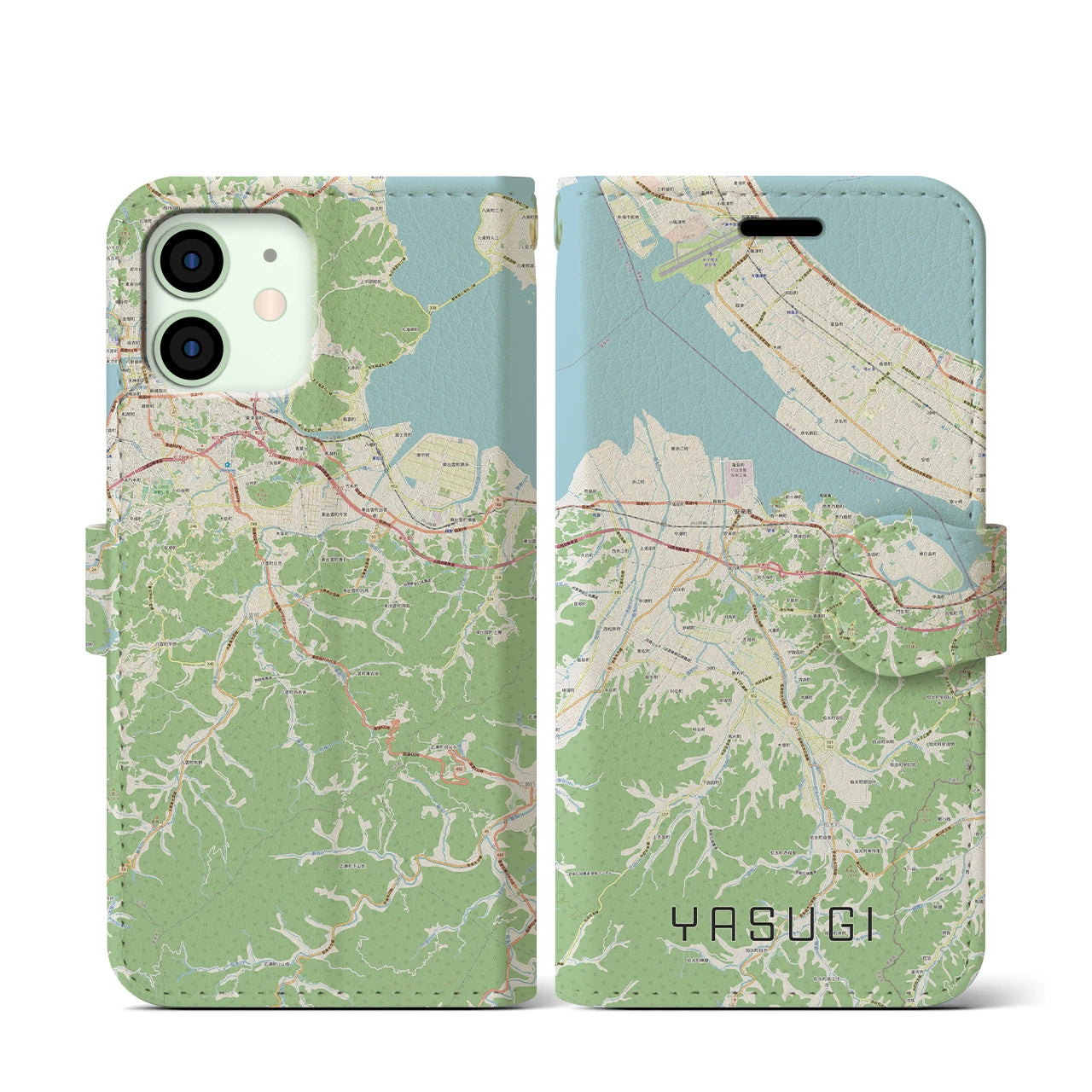 【安来(島根県)】地図柄iPhoneケース(手帳タイプ)ナチュラル・iPhone 12 mini 用