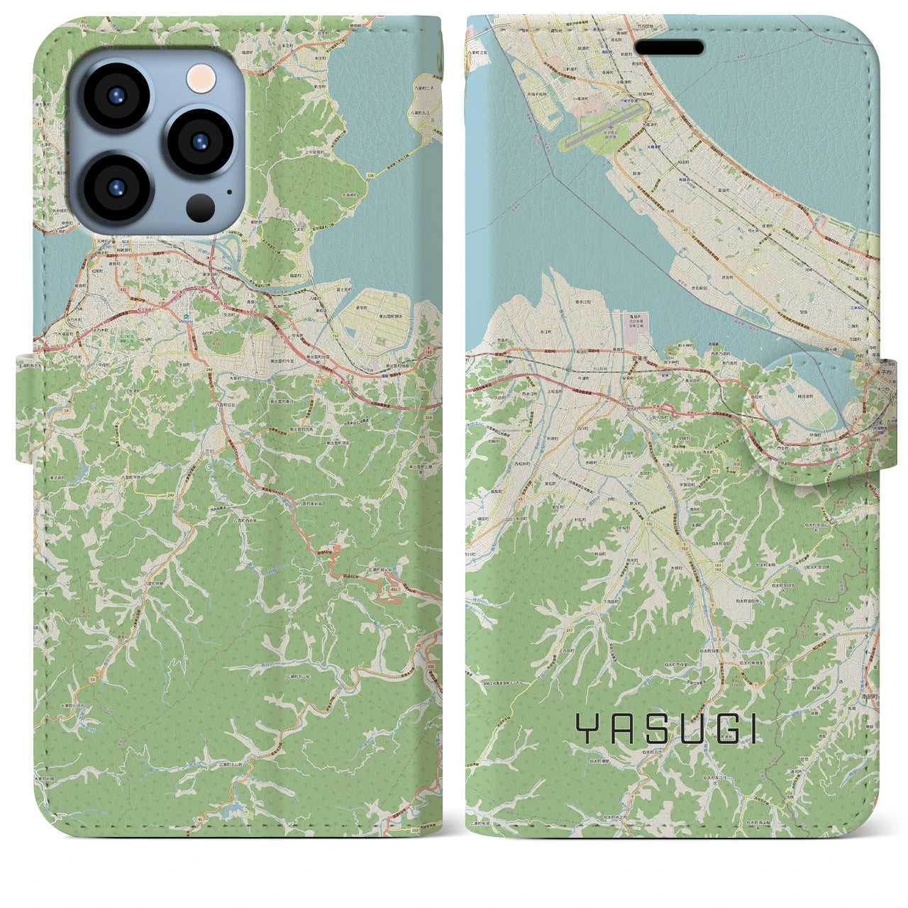 【安来(島根県)】地図柄iPhoneケース(手帳タイプ)ナチュラル・iPhone 13 Pro Max 用