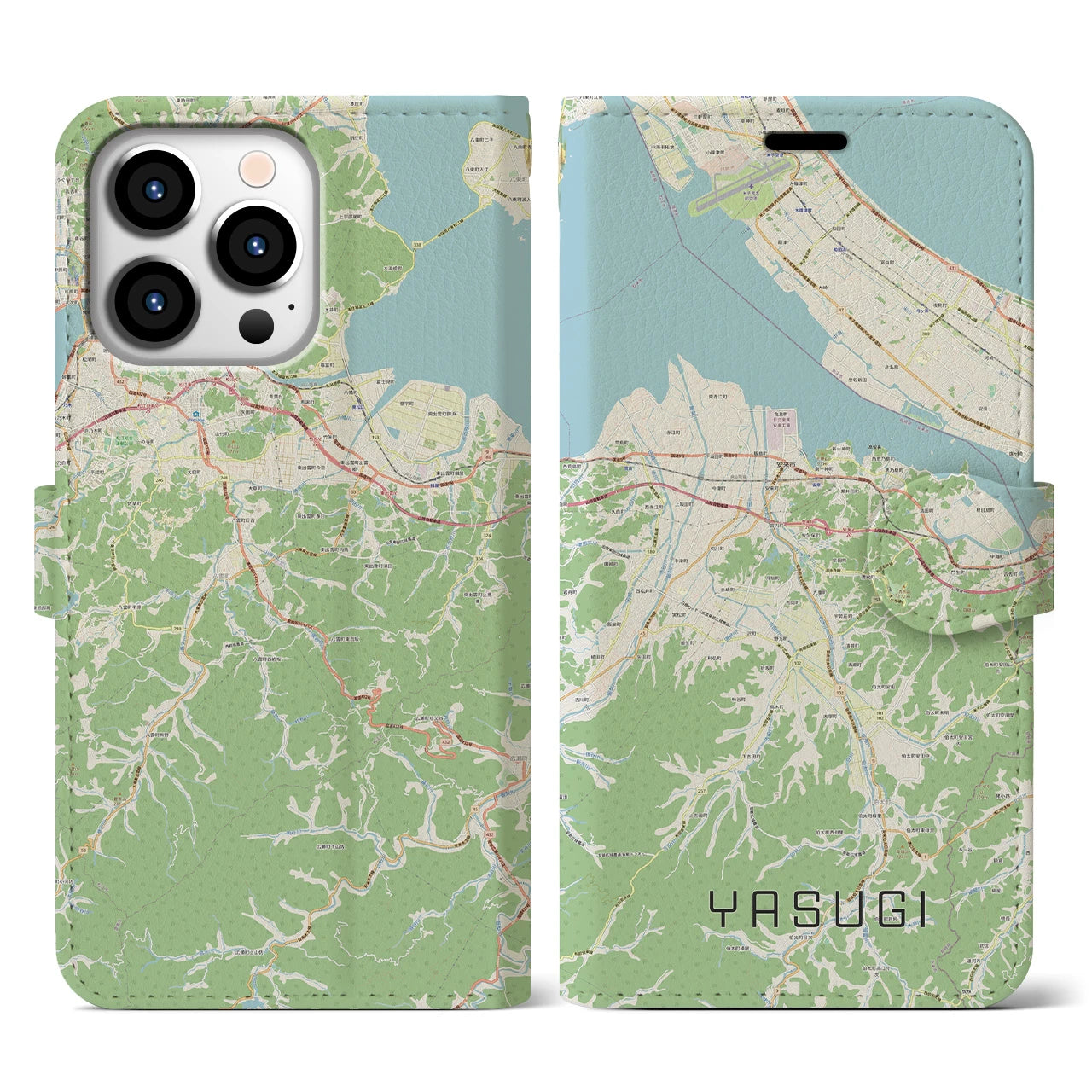 【安来(島根県)】地図柄iPhoneケース(手帳タイプ)ナチュラル・iPhone 13 Pro 用
