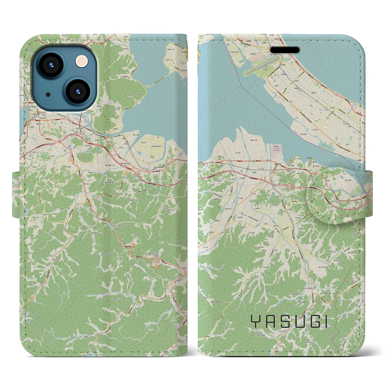 【安来(島根県)】地図柄iPhoneケース(手帳タイプ)ナチュラル・iPhone 13 用