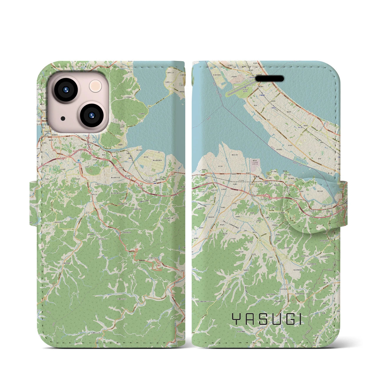 【安来(島根県)】地図柄iPhoneケース(手帳タイプ)ナチュラル・iPhone 13 mini 用