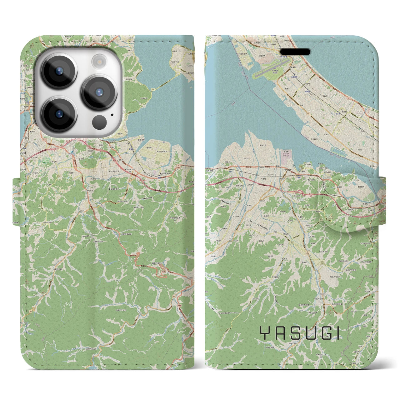 【安来(島根県)】地図柄iPhoneケース(手帳タイプ)ナチュラル・iPhone 14 Pro 用