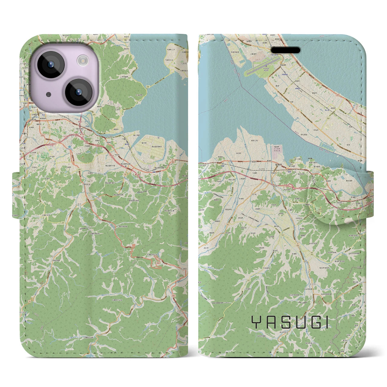 【安来(島根県)】地図柄iPhoneケース(手帳タイプ)ナチュラル・iPhone 14 用