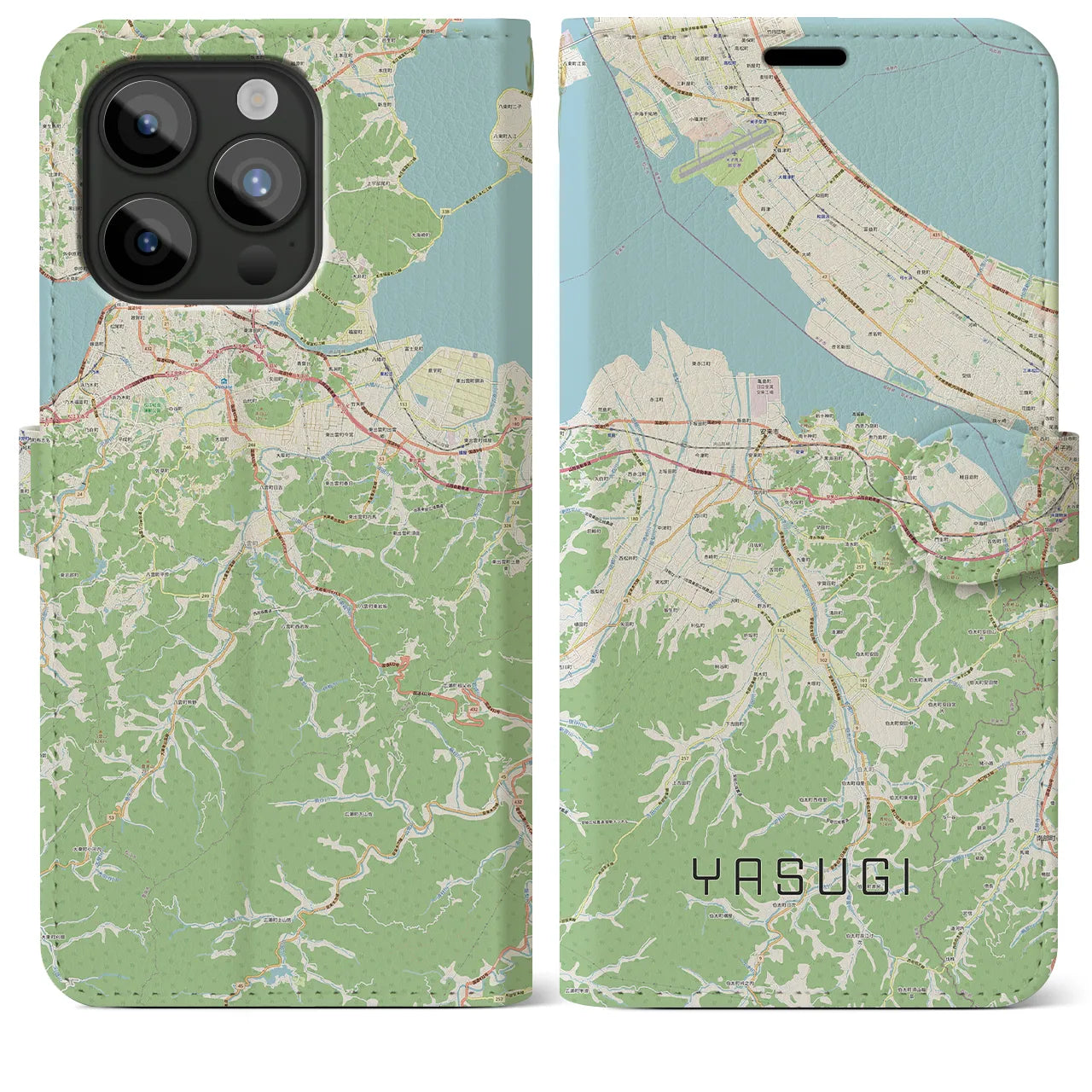 【安来(島根県)】地図柄iPhoneケース(手帳タイプ)ナチュラル・iPhone 15 Pro Max 用