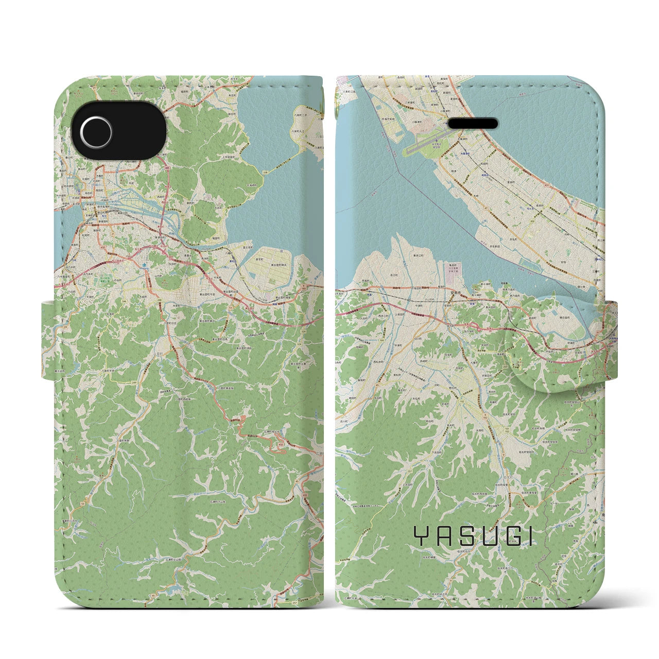 【安来(島根県)】地図柄iPhoneケース(手帳タイプ)ナチュラル・iPhone SE(第3 / 第2世代) / 8 / 7 / 6s / 6 用