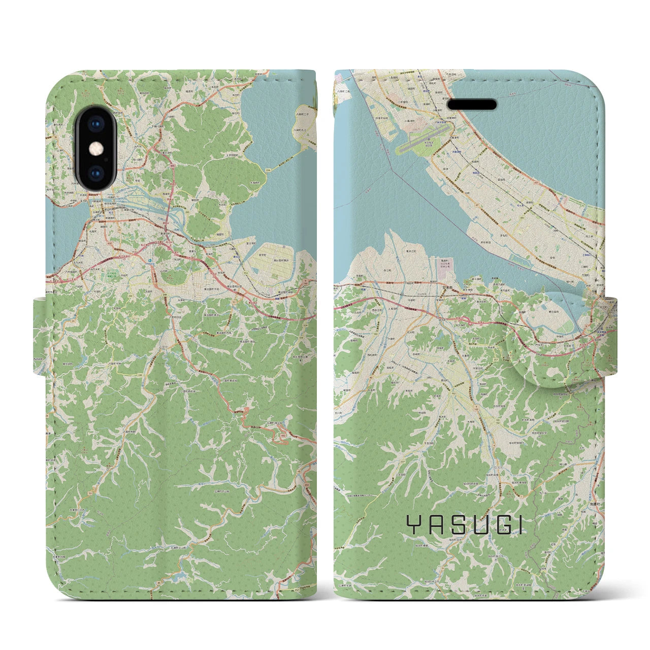 【安来(島根県)】地図柄iPhoneケース(手帳タイプ)ナチュラル・iPhone XS / X 用