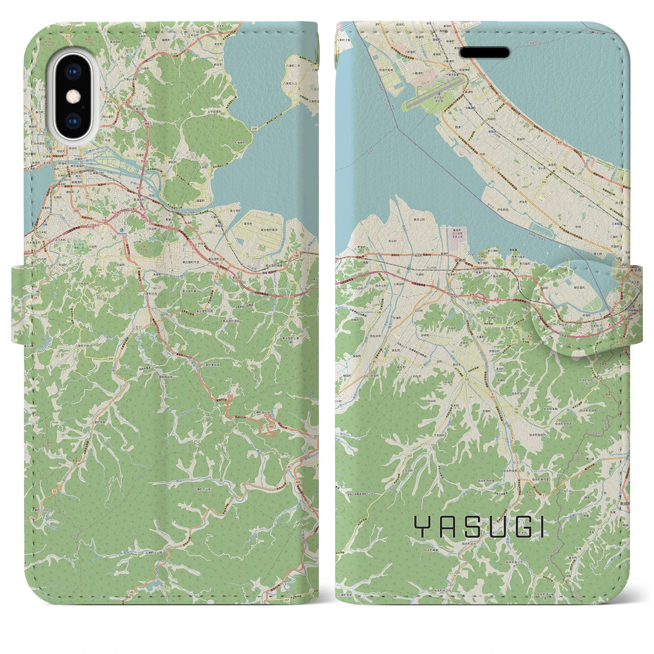【安来(島根県)】地図柄iPhoneケース(手帳タイプ)ナチュラル・iPhone XS Max 用