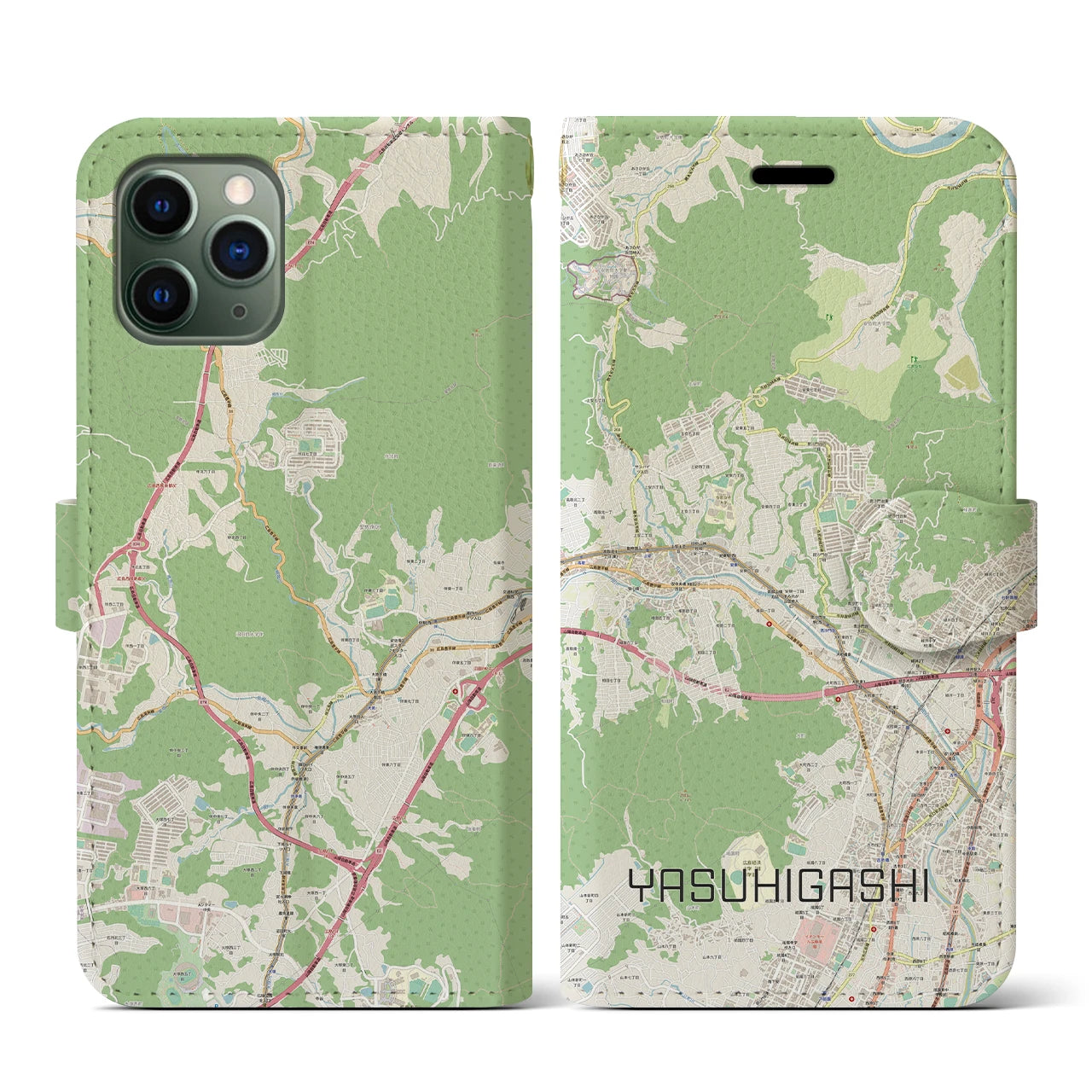 【安東(広島県)】地図柄iPhoneケース(手帳タイプ)ナチュラル・iPhone 11 Pro 用