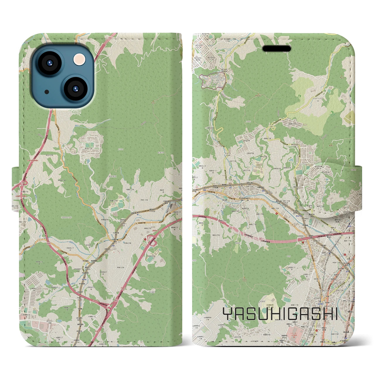 【安東(広島県)】地図柄iPhoneケース(手帳タイプ)ナチュラル・iPhone 13 用
