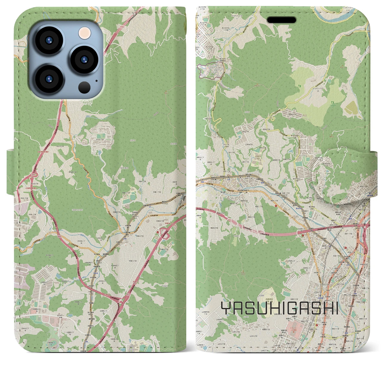 【安東(広島県)】地図柄iPhoneケース(手帳タイプ)ナチュラル・iPhone 13 Pro Max 用