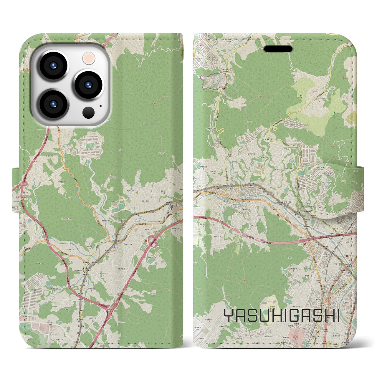 【安東(広島県)】地図柄iPhoneケース(手帳タイプ)ナチュラル・iPhone 13 Pro 用