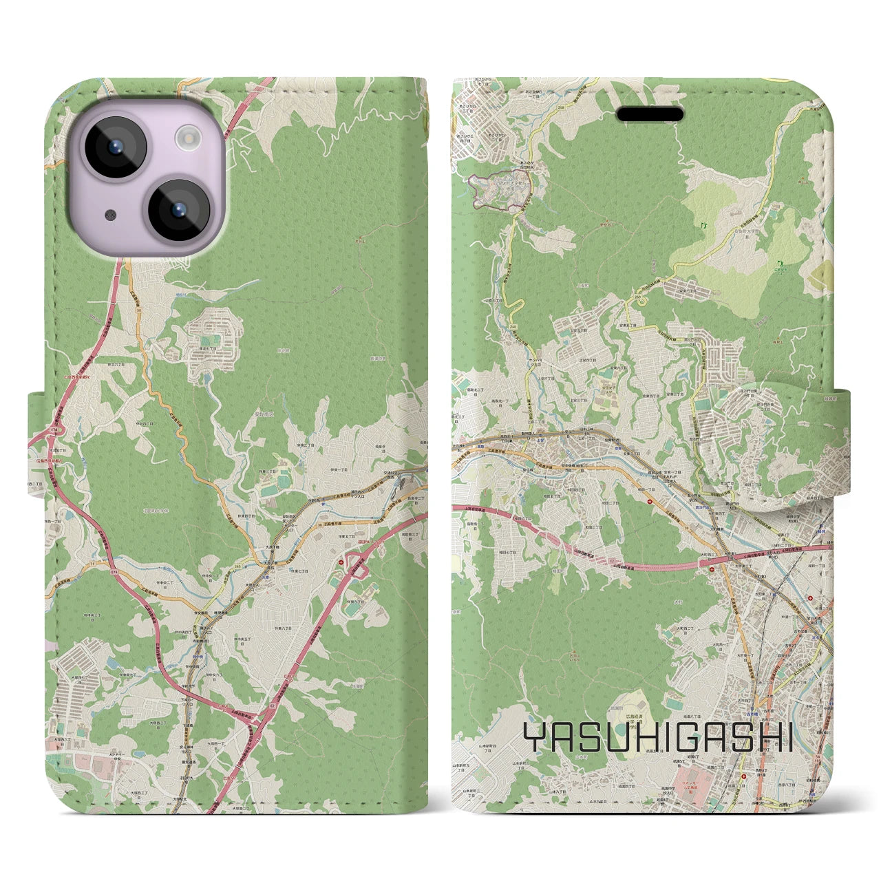 【安東(広島県)】地図柄iPhoneケース(手帳タイプ)ナチュラル・iPhone 14 用