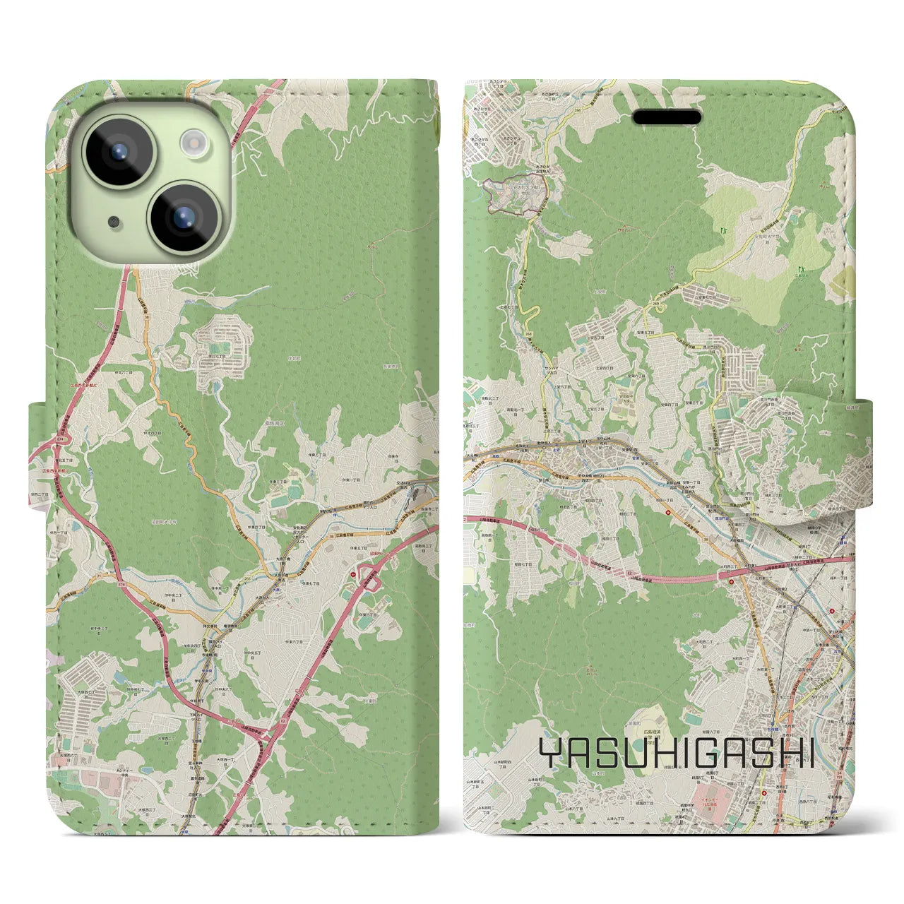 【安東(広島県)】地図柄iPhoneケース(手帳タイプ)ナチュラル・iPhone 15 用