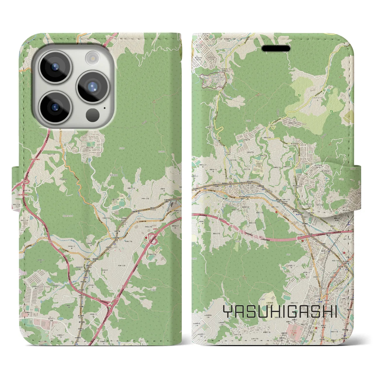 【安東(広島県)】地図柄iPhoneケース(手帳タイプ)ナチュラル・iPhone 15 Pro 用