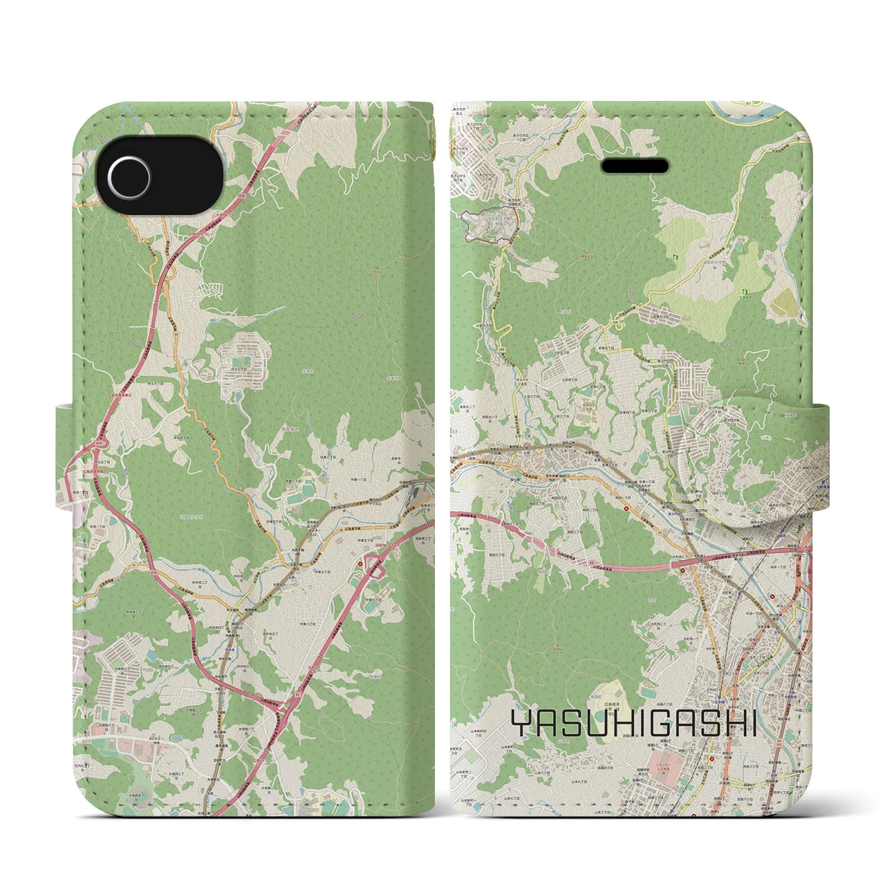 【安東(広島県)】地図柄iPhoneケース(手帳タイプ)ナチュラル・iPhone SE(第3 / 第2世代) / 8 / 7 / 6s / 6 用