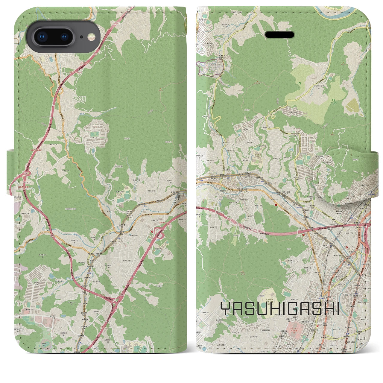 【安東(広島県)】地図柄iPhoneケース(手帳タイプ)ナチュラル・iPhone 8Plus /7Plus / 6sPlus / 6Plus 用