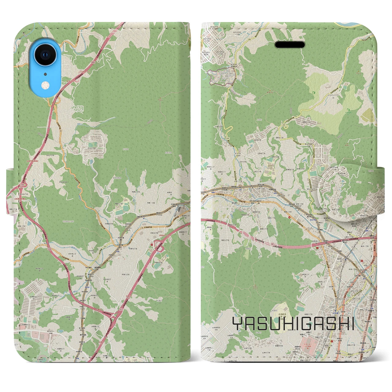 【安東(広島県)】地図柄iPhoneケース(手帳タイプ)ナチュラル・iPhone XR 用