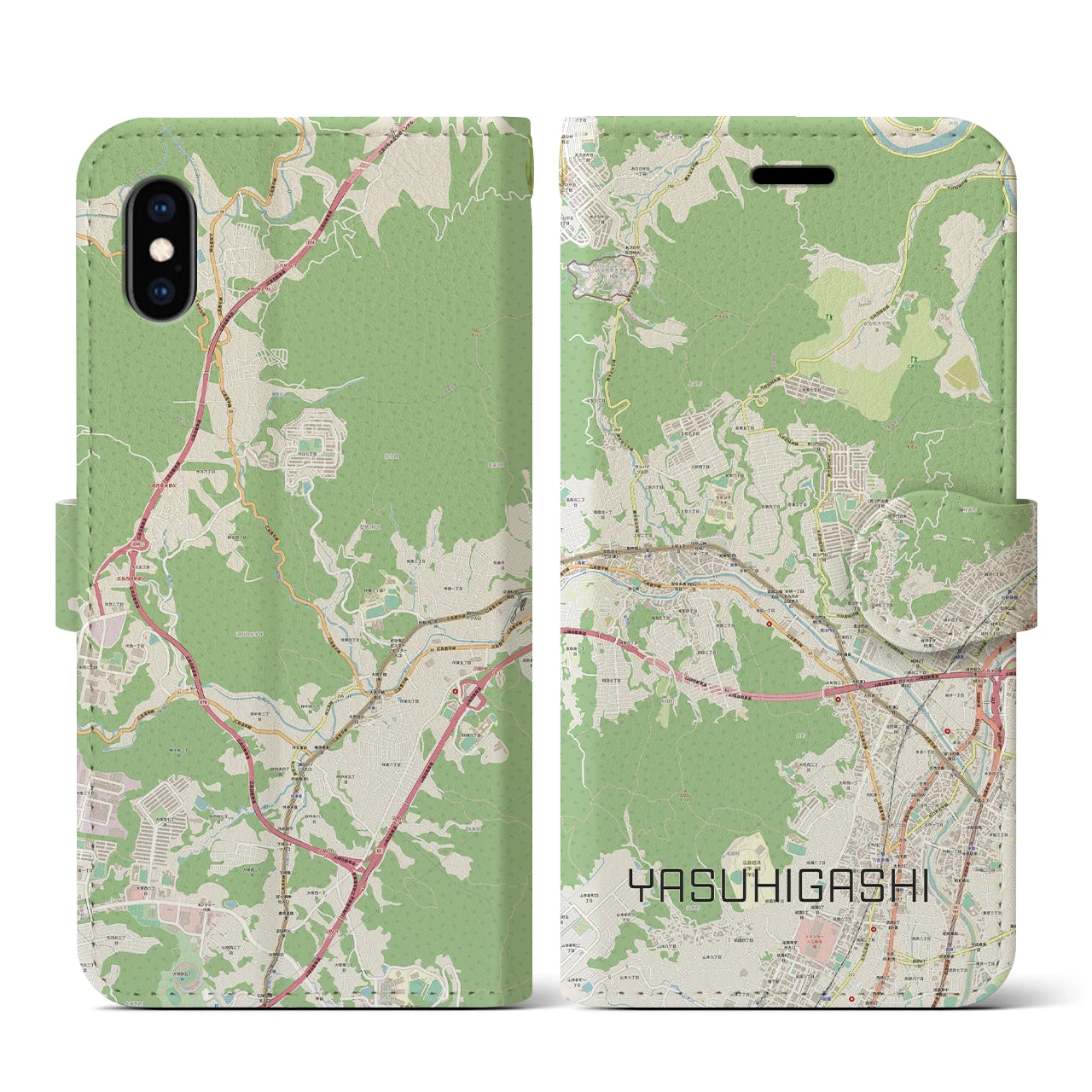 【安東(広島県)】地図柄iPhoneケース(手帳タイプ)ナチュラル・iPhone XS / X 用