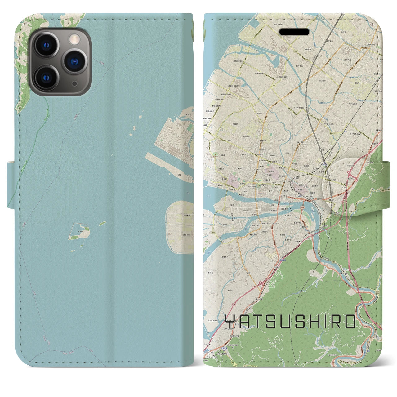【八代(熊本県)】地図柄iPhoneケース(手帳タイプ)ナチュラル・iPhone 11 Pro Max 用
