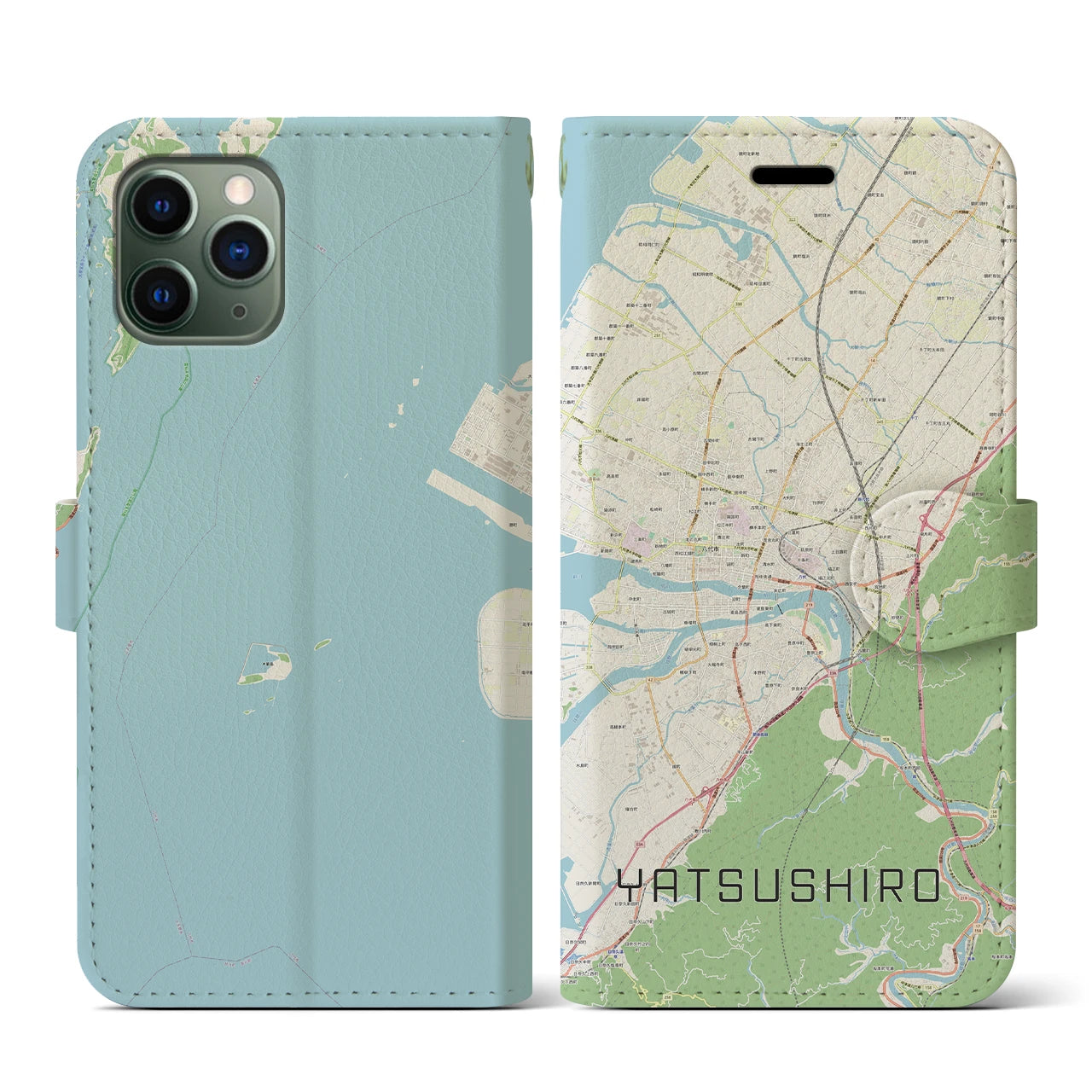 【八代(熊本県)】地図柄iPhoneケース(手帳タイプ)ナチュラル・iPhone 11 Pro 用