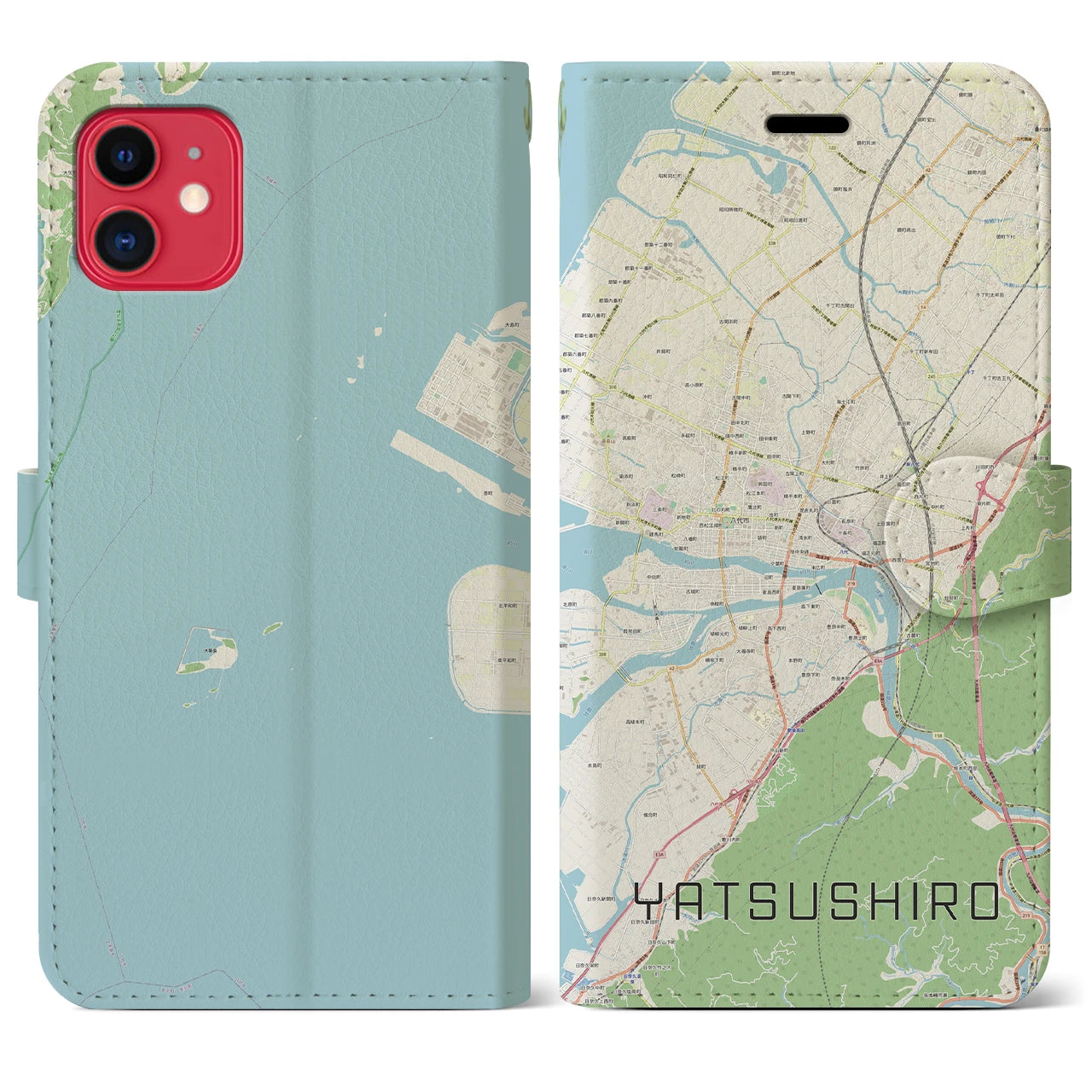【八代(熊本県)】地図柄iPhoneケース(手帳タイプ)ナチュラル・iPhone 11 用