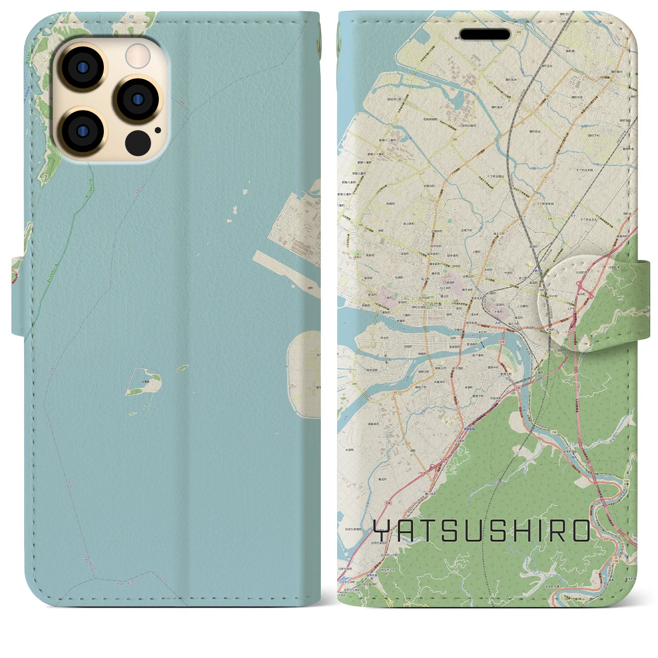 【八代(熊本県)】地図柄iPhoneケース(手帳タイプ)ナチュラル・iPhone 12 Pro Max 用