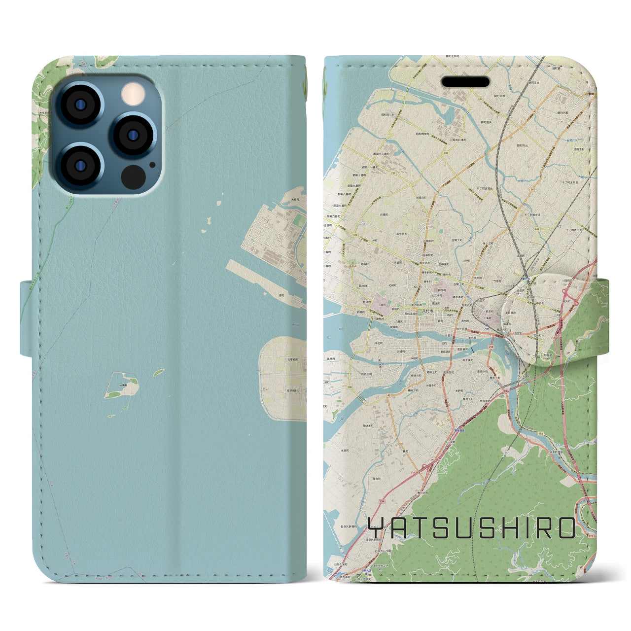 【八代(熊本県)】地図柄iPhoneケース(手帳タイプ)ナチュラル・iPhone 12 / 12 Pro 用