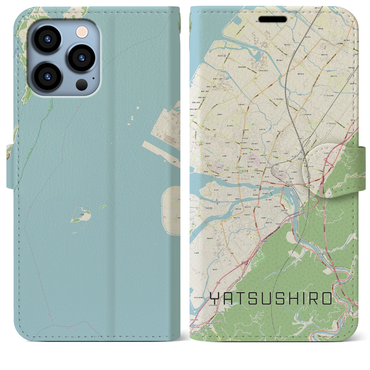 【八代(熊本県)】地図柄iPhoneケース(手帳タイプ)ナチュラル・iPhone 13 Pro Max 用