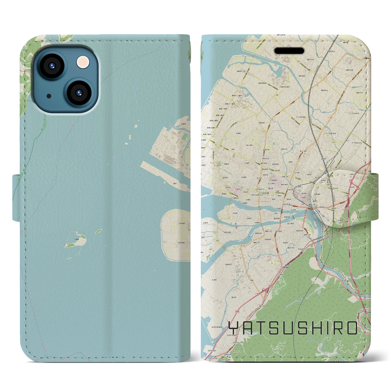 【八代(熊本県)】地図柄iPhoneケース(手帳タイプ)ナチュラル・iPhone 13 用