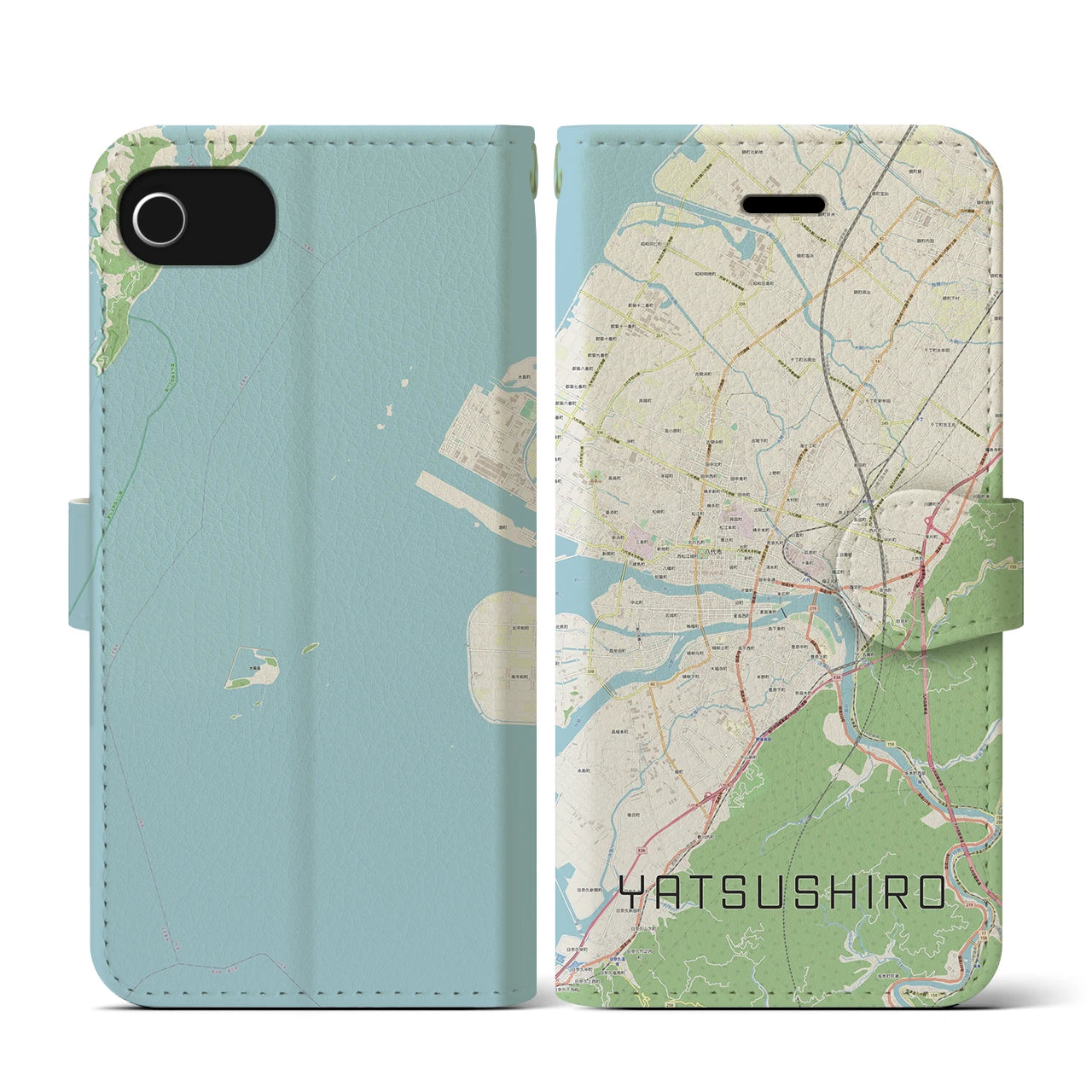 【八代(熊本県)】地図柄iPhoneケース(手帳タイプ)ナチュラル・iPhone SE(第3 / 第2世代) / 8 / 7 / 6s / 6 用