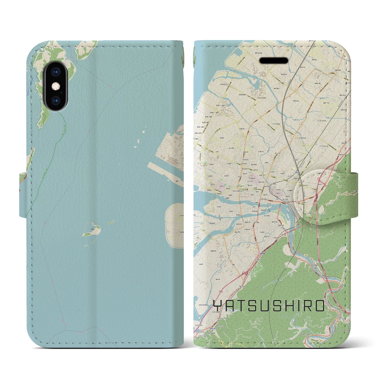 【八代(熊本県)】地図柄iPhoneケース(手帳タイプ)ナチュラル・iPhone XS / X 用