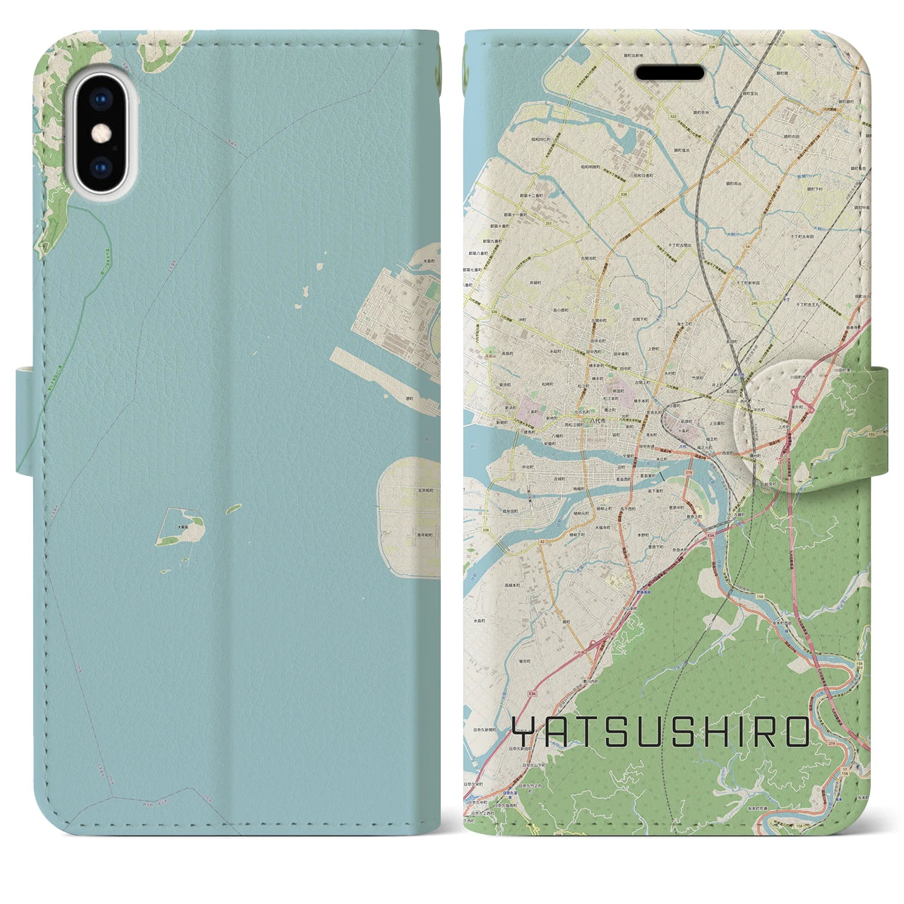 【八代(熊本県)】地図柄iPhoneケース(手帳タイプ)ナチュラル・iPhone XS Max 用