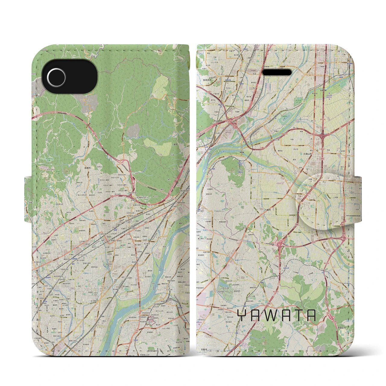 【八幡(京都府)】地図柄iPhoneケース(手帳タイプ)ナチュラル・iPhone SE(第3 / 第2世代) / 8 / 7 / 6s / 6 用