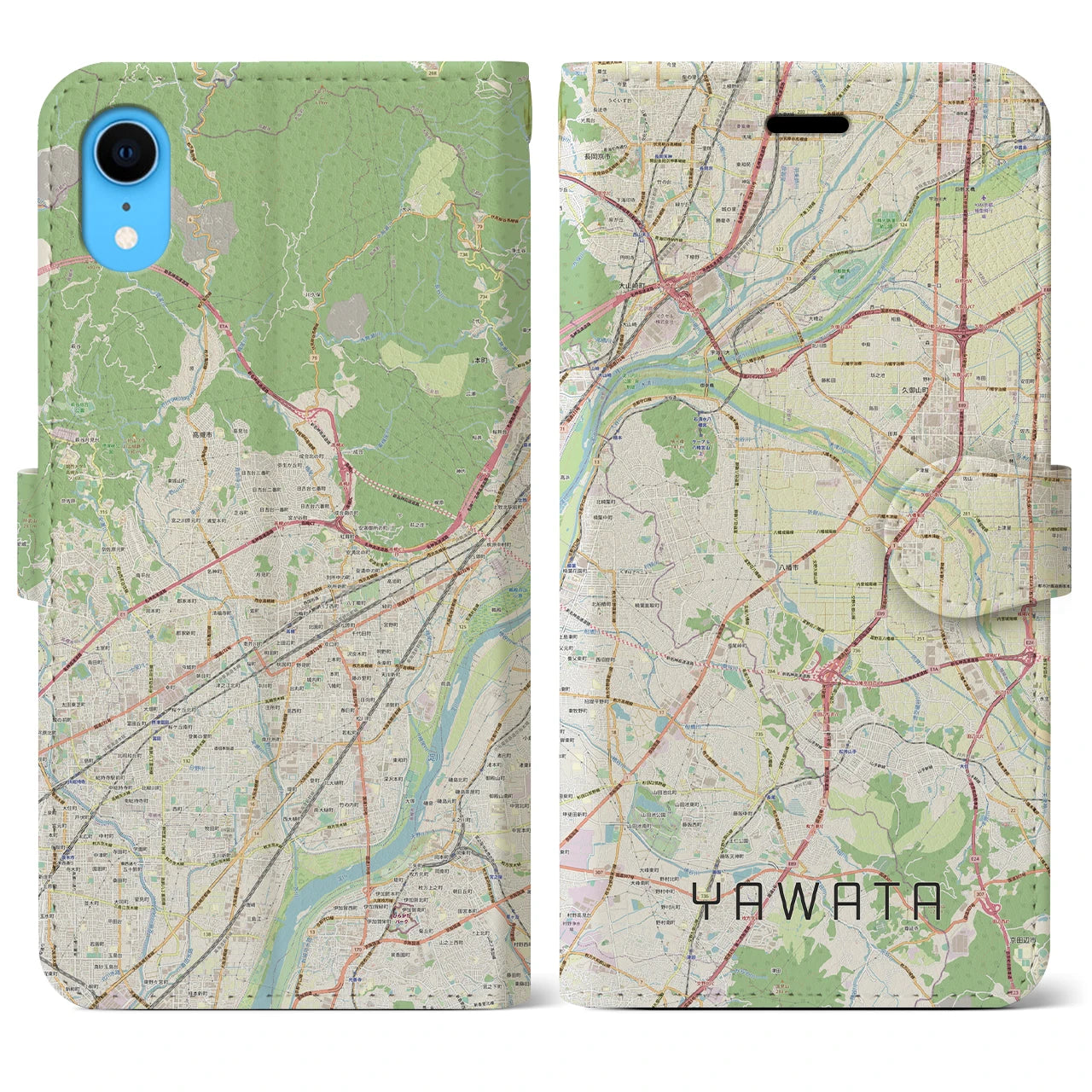 【八幡(京都府)】地図柄iPhoneケース(手帳タイプ)ナチュラル・iPhone XR 用